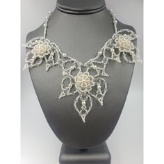 This One Of A Kind, Vintage Handmade Necklace Features Seed Beads, Faux Pearls, And Clear Beads Threaded Into A Bib Which Has A “Lace” Look Necklace Is Perfect For A Wedding! Measures Approx. 16”L Plus A 2-1/2” Extender Bib Measures Approx. 3-3/8”L X 7”W Antiqued Goldtone Extender And Lobster Claw Clasp. One O-Ring Has A Tiny Bit Of Metal Wear. There Is An Elegant Beaded Design At The End Of The Extender. Excellent Vintage Condition And Will Arrive Carefully Packaged In A Gift Box. White Crystal Embellished Jewelry, Elegant Beaded Crystal Bridal Necklace, Pearl White Beaded Necklaces With Pearl Drop For Wedding, Elegant Embellished Beaded Necklaces With Round Beads, Pearl White Beaded Necklace With Pearl Drop For Wedding, Beaded Pearl Bridal Accessories For Wedding, Beaded Crystal Bridal Necklace For Wedding, Crystal Embellished Necklaces For Wedding, Wedding Beaded Necklace With Round Beads