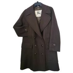 Burberry London Brown Wool Wide Collar Double Breasted Pea Women Coat Size Us 6 Stay Cozy And Stylish With This Beautiful Double-Breasted Pea Coat From Burberry London. The Brown Olive Color And Solid Tweed Fabric Make It Perfect For Any Occasion, Whether You're Traveling, Going Casual, Dressing Formally, Or Conducting Business. Its Mid-Length And Wide Collar Add A Touch Of Elegance To Your Outfits, While The Button Closure And Lined, Collared Features Keep You Warm During The Fall, Winter, And London Brown, Casual Dressing, Women Coat, Tweed Fabric, Wool Blend Coat, Burberry London, Olive Color, Pea Coat, Stay Cozy