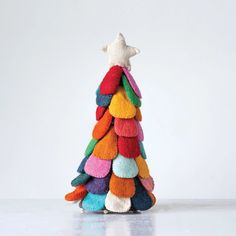 Colorful Felt Christmas Tree, The Feathered Farmhouse Wool Felt Christmas, Felt Tree, Holiday Arrangement, Christmas Mantel Decorations, Tabletop Christmas Tree, Holiday Display, Felt Christmas Tree, Christmas Mantels, Creative Co Op