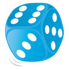 a blue dice with white dots on the side and one in the middle is spinning