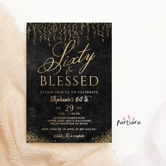 a black and gold birthday party card