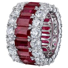 17 Gorgeous Rubies weighing 8.94 Carats and 34 Round Diamonds weighing 6.90 Carats. Set in 18 Karat White Gold. Also available in Blue Sapphires and Pink Sapphires. Ruby Eternity Band, Sparkly Jewelry, Gold Rings Fashion, Diamond Jewel, Wedding Anniversary Rings, Eternity Band Ring, Eternity Band, High Jewelry, Eternity Bands