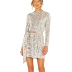 Bb Dakota X Steve Madden Say So Dress Sequin Long Sleeve Silver (Has Gold Undertones) Tie Waist Mini Sold On Stitch Fix New With Tags Nwt Women's Size 3x Metallic Silver Sequin Holiday Dress, Silver Sequin Long Sleeve Dress For Holiday Party, Holiday Metallic Silver Sequin Dress, Holiday Sequin Metallic Silver Dress, Silver Long Sleeve Holiday Dress, Silver Long Sleeve Mini Dress With Shimmer, Silver Holiday Dress For Date Night, Silver Holiday Dresses For Date Night, Silver Sequin Dress For Date Night Holiday