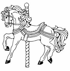 a black and white drawing of a carousel horse