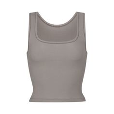 Rib Tank Top, Square Neck Bodysuit, Ash Gray, Top Crop, Sporty Look