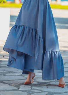 Blue Cotton Summer Dress | Etsy Beach Linen Maxi Skirt, Linen Maxi Skirt For The Beach, Bohemian Linen Maxi Skirt For Beach, Bohemian Long Dress For Garden Party, Bohemian Cotton Maxi Dress With Flowy Skirt, Modest Maxi Dress For Beach, Spring Cotton Maxi Dress With Flowy Skirt, Bohemian Linen Maxi Dress With Ruffles, Cotton Maxi Dress With Ruffles For Garden Party