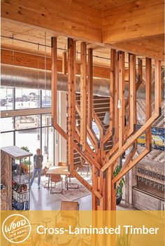 the cover of cross - laminated timber magazine, featuring an image of a spiral staircase