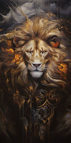 a painting of a lion with its eyes closed