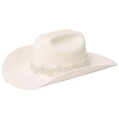 Elevate your Western-inspired look with Lust's Cattleman's Crease Cowboy Hat crafted from 100% wool in ivory. Its 4" brim provides shade while the pearl organza band adds a touch of elegance. Lined with soft satin, it offers a comfortable fit and the inner adjustable band ensures a perfect fit every time. Features: Col Cowboy Hat Crafts, Bridal Hats, Bridal Hat, The Pearl, Cowboy Hat, Hat Crafts, Cowboy Hats, Cowboy, Comfort Fit