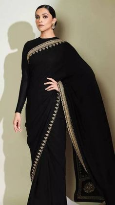 10 Stunning Black Saree Looks to Inspire Your Next Outfit Black Saree Designs, Sabyasachi Sarees, Simple Saree Designs, Indian Sari Dress, Deepika Padukone Style, Fashionable Saree Blouse Designs, Indian Fashion Saree, Saree Designs Party Wear