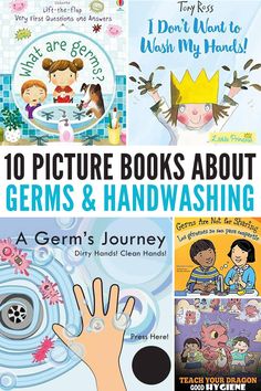 children's books about germs and handwashing with text overlay