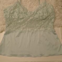 Beautiful Soft Blue Undergarment, Could Be Worn Under Jacket Or Sweater, Sweet Style Spaghetti Straps Lace Front And Top, Body Of The Cami Is A Silky Stretch Fabric. It Is Really Pretty. Euc - Never Worn Fits Med-Large Depending On Chest Size. Fitted Light Blue Camisole Tank Top, Blue Tank Camisole For Loungewear, Chic Blue Camisole With Built-in Bra, Light Blue Fitted Cami Top, Fitted Light Blue Cami Top, Blue Fitted Lace Top, Fitted Blue Lace Top, Fitted Light Blue Spaghetti Strap Top, Blue Camisole Top With Lace Trim