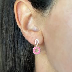 Add a pop of color with these beautiful round link stud earrings! The perfect addition to your jewelry collection.14K Yellow Gold2 Bubblegum Pink Enamel Round LinksEach earring measures: 10 x 18 millimetersSold as a pair Hypoallergenic Round Pink Gold Earrings, Hypoallergenic Pink Gold Round Earrings, Pink Hypoallergenic Round Earrings, Hypoallergenic Pink Round Earrings, Pink Enamel, Diamond Charm, Pink Pearl, Bubblegum Pink, Diamond Bracelets