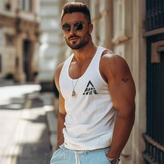 Season:Spring  Summer; Fabric:100% Cotton; Sleeve Length:Sleeveless; Look After Me:Washable,Wet and Dry Cleaning; Gender:Men's; Style:Outdoor,Casual,Fashion; Elasticity:Micro-elastic; Tops Type:T shirt Tee,Undershirt,Tee Top; Occasion:Street,Casual,Daily; Age Group:Adults; Fit Type:Regular Fit; Pattern:Graphic,Letter; Design:Print; Neckline:Crew Neck; Brand:Ador; Front page:FF; Listing Date:03/21/2024; Bust:; Length: