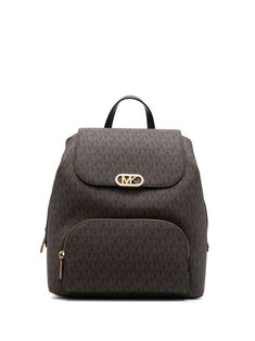 brown faux leather monogram pattern gold-tone logo plaque gold-tone hardware foldover top with magnetic fastening top zip fastening adjustable shoulder straps single flat top handle partitioned compartment front zip-fastening compartment Monogram Backpack, Michael Kors Backpack, Pattern Logo, Monogram Pattern, Monogram Prints, Flats Top, Michael Kors Monogram, Top Handle, Bag Lady