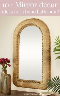 boho bathroom decor Rattan Wall Mirror, Farmhouse Boho Decor, Mirror Decor Ideas, Boho Farmhouse Decor, Entry Mirror, Simple Bathroom Decor, Rattan Wall