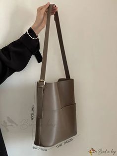 Bird in Bag - Square Detail Casual Rectangular Bucket Bag, Casual Square Bucket Bag For Office, Casual Rectangular Bucket Bag For Office, Chic Rectangular Khaki Bucket Bag, Chic Khaki Rectangular Bucket Bag, Trendy Gray Shoulder Bag For Office, Rectangular Khaki Shoulder Bag For Office, Modern Gray Square Shoulder Bag, Mocha Brown