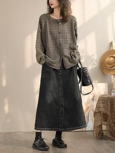 Details: Gender: Women Item Type: Skirt Material: Cotton Season: Spring, Autumn Pattern: Solid Style: Casual, Loose, Retro Waist Type: Elastic Waist Size: L Waist: 68.00 - 96.00 cm/ 26.77 - 37.80 " Length: 82.00 cm/ 32.28 " Size: XL Waist: 72.00 - 100.00 cm/ 28.35 - 39.37 " Length: 84.00 cm/ 33.07 " Casual Denim Winter Skirt, Casual Denim Skirt For Winter, Casual High Waist Denim Skirt For Fall, Casual High-waist Denim Skirt For Winter, Casual High Waist Denim Skirt For Winter, Casual Relaxed Denim Skirt For Fall, Relaxed Casual Denim Skirt For Fall, Casual Cotton Denim Skirt For Winter, Casual Winter Cotton Denim Skirt