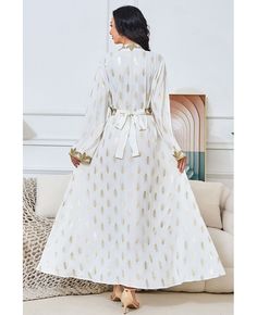 Get 10% off now! Buy white with gold vneck embroidered kaftans abaya dress for women at cheap price online. Free stable shipping and pro custom service since 2009. Gold V-neck Kaftan For Wedding, Elegant White V-neck Kaftan, Elegant White V-neck Thobe, White Dress With Gold Embroidery For Eid, White Maxi Dress For Eid Festival, Festive Gold V-neck Kaftan, White Maxi Dress For Eid, Gold Floor-length Abaya With Gold Embroidery, Gold Embroidered Floor-length Abaya