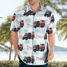 This custom Hawaiian shirt is a great gift idea, as well as a loose and comfy outfit that will keep you cool during the hot summer months. Coming up with a surprise for your loved ones is up to you. This present is appropriate for any occasion, and the receivers will surely love it! Product details: Material: Polyester fabric Feature: Featuring a spread collar, printed pattern all over the shirt, a front button fastening, short sleeves and a relaxed shape. The design is printed with new age prin Gifts For Boy, Volunteer Fire Department, Flamingo Shirt, Summer Beach Dress, Gifts For Uncle, Hawaiian Shorts, Tropical Shirts, Cool Hawaiian Shirts, Hawaiian Beaches