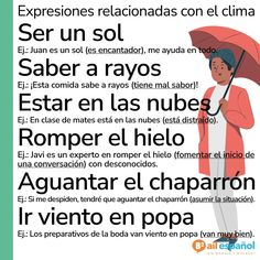 a poster with an image of a woman holding an umbrella and the words in spanish below it