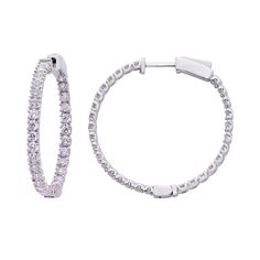 Accentuated with scintillating lab-created diamonds, these 10k white gold inside-out hoop earrings dazzle from every angle. Accentuated with scintillating lab-created diamonds, these 10k white gold inside-out hoop earrings dazzle from every angle. BENEFITS OF LAB-CREATED DIAMONDS Offer essentially the same physical, chemical and optical properties as mined diamonds. Each stone is unique and minimally impacts the environment. EARRING DETAILS Diameter: 29 mm Backings: click-it Metal: 10k gold Plat Diamond White Platinum Hoop Earrings With Diamond Accents, Platinum Hoop Earrings With Diamond Accents In Diamond White, Diamond Halo Hoop Earrings, Platinum Hoop Earrings In Diamond White For Anniversary, Diamond White Platinum Hoop Earrings For Anniversary, Hoop Diamond Earrings With Halo Design, Formal Diamond White Hoop Earrings With Halo Design, White Platinum Round Hoop Earrings, White Platinum Hoop Earrings