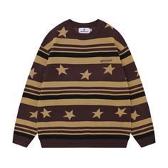 Color: Brown, Size: M Weasley Sweater, Stripes Sweater, Racing Jackets, Streetwear Jackets, Star Sweater, Foxtrot, Korean Aesthetic, Vintage Streetwear, Sweater Pants