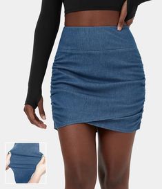 High Waisted Bodycon Stretchy Knit Denim Mini Ruched Casual Skirt Active Dress, Everyday Leggings, Knit Denim, Denim Skirt Women, Ruched Skirt, Xl Fashion, Bleach Wash, Cute Everyday Outfits, Cargo Pants Women