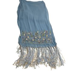 Brand New Deadstock Vintage Cornell Trading Scarf. Rayon With Tassels And Beadwork. Measurements In Photos. Embellished Scarf, Scarf With Tassels, Butterfly Scarf, Vintage Fringe, April Cornell, Embroidered Scarf, Sheer Scarf, Green Sequins, Vintage Scarf