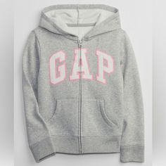 Straight, Easy Fit. Hits At The Hip. New Never Worn, With Soft Fleece Inside. Casual Pink Sweatshirt For Playwear, Cotton Hoodie For Playtime, Pink Hooded Tops For Playtime, Pink Hooded Top For Playtime, Casual Pink Hoodie For Playtime, Pink Casual Hoodie For Playtime, Playful Pink Hoodie For Playtime, Cute Pink Hoodie For Playtime, Gap Zip Up Hoodie Outfit