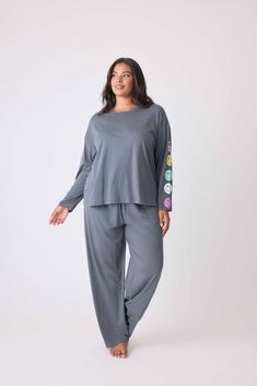 This item is Final Sale. Experience ultimate comfort with our cotton modal jersey blend lounge set, softer than your favorite t-shirt. This set includes a graphic print long sleeve t-shirt paired with open leg lounge pants, offering the perfect combination of style and relaxation. The breathable cotton modal blend ensures all day comfort. And the best part? This set comes in at under $100. Perfect for lounging or casual outings, it's a must-have addition to your wardrobe! Cotton Sleepwear With Graphic Print For Lounging, Cotton Graphic Print Sleepwear For Loungewear, Graphic Print Long Sleeve Sleepwear For Lounging, Casual Modal Sleepwear For Lounging, Relaxed Fit Graphic Print Top For Lounging, Graphic Print Tops For Loungewear, Casual Modal Sleepwear For Loungewear, Casual Graphic Print Sleepwear For Loungewear, Casual Graphic Print Sleepwear For Lounging