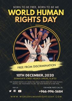 the poster for world human rights day with hands holding each other's hands in chains