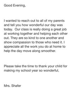 a letter written to someone about their child