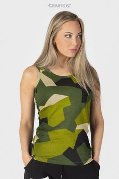 Premium tank top in the famous M90 camo pattern used by the Swedish Armed Forces. It is custom-made for Grimfrost in soft, luxurious organic cotton. Even the dyeing process is fully organic, which is good for both You and Mother Earth. #grimfrost M90 Camo, Roaring Bear, Swedish Armed Forces, Viking Designs, Shield Maiden, Black Camo, Dyeing Process, Green Camo, Streetwear Women