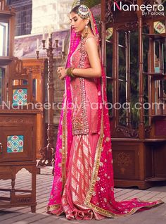 Nikah Gharara, Nikah Dresses, Gharara Pants, Gharara Designs, Nikah Dress, Baby Pink Colour, Elegant Embroidery, Traditional Bride, Pakistani Designers