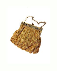 "Antique 1920s Flapper Art Deco Yellow Beaded Swag Purse Vintage Bag Jeweled Filigree Frame Chain Handle. This adorable vintage handbag is made up of yellow glass beads in a swag pattern, the frame is gilded metal with matching chain handle. Glass jewels are set into the filigree frame, note one jewel is missing, not really a big deal, you can probably find some replacements from old costume jewelry. Inside the bag is gold colored silk.  The frame closes tightly. A row of beads is missing from t Vintage Evening Bag With Handwork For Formal Occasions, Vintage Handwork Evening Bag For Party, Vintage Gold Handcrafted Bag, Vintage Gold Bag With Handwork, Antique Beaded Rectangular Evening Bag, Vintage Gold Bags With Handwork, Vintage Evening Bag With Handwork, Antique Beaded Evening Bag, Antique Beaded Evening Bag For Formal Events