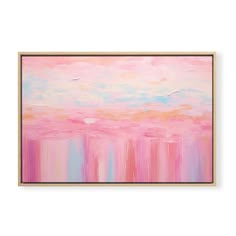 an abstract painting with pink and blue colors