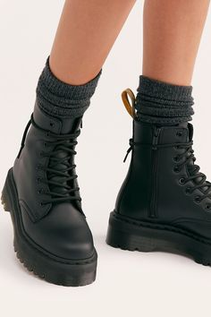 Dr. Martens Vegan Jadon II Lace-Up Boots | Free People Above Knee Boots, Martens Outfit, Converse Outfits, Martens Style, Knee Boots Outfit, Doc Martens Outfit, Outfit Grunge, Doc Martens Boots, Fashion Shoes Boots