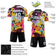 Order the jersey with special name & number you want from our shop, making a vibrant look on the field or daily life! Features: 1. Material: Made from 100% polyester wicking knit with 95% polyester / 5% spandex wicking pinhole mesh 2. Jerseys with sublimation printed name and numbers 3. Moisture-wicking fabric has spongy handle, good draping property and elasticity as well as good dimensional stability and wrinkle-resistance 4. Breathable & Quick-Drying 5. Athletic Cut & Exquisite stitching not Multicolor Sublimation Sports Shirt With Moisture-wicking, Multicolor Sporty Jersey For Sports Events, Sporty Multicolor Jersey, Sports Team Jersey In Multicolor, Sporty Multicolor Crew Neck Jersey, Multicolor Short Sleeve Sports Jersey, Casual Training Jersey With Sublimation Print, Sporty Multicolor Graphic Print Jersey, Multicolor Crew Neck Sports Jersey