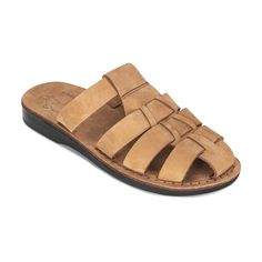 Michael Slide - Leather Pacific Slide Sandal Closed Toe Leather Sandals In Natural Color, Natural Leather Closed Toe Sandals, Casual Natural Sandals With Leather Lining, Casual Sandals With Leather Lining In Natural Color, Natural Leather Sandals With Stitched Sole, Natural Leather Sandals With Leather Sole, Casual Open Toe Huarache Sandals With Leather Lining, Comfortable Natural Leather Sandals, Natural Leather Open Toe Mules