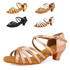 Category:Dance Shoes,Latin Dance Shoes; Upper Materials:Satin; Embellishment:Buckle,Solid Color; Lining Material:Synthetic; Heel Type:Low Heel,Thick Heel; Actual Heel Height:1.38; Gender:Women's; Style:Softer Insole,Professional,Heel; Heel Height(inch):1 - 2; Outsole Materials:Suede; Occasion:Performance,Training,Practice; Closure Type:Buckle; Customized Shoes:Customizable; Production mode:External procurement; 2024 Trends:Satin,Basic; Foot Length:; Size chart date source:Provided by Supplier. Gold Ballroom, Professional Heels, Salsa Dance Shoes, Basic Sandals, Salsa Shoes, Latin Shoes, Dance Sneakers, Tango Dance, Latin Dance Shoes