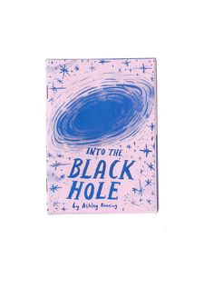 the book into the black hole is in blue and white with stars all over it