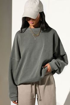 Oversized pullover sweatshirt with dropped sleeves and a ribbed crew neckline. Custom knit french terry fabric Brushed heavyweight cotton - ideal for layering Comfortable and made to last Color: Washed Sage French Terry Sizing: S/M (0-4), M/L (6-10) Model is 5'8" and wearing size S/M Fabric: 100% Cotton Care: Machine Wash Cold, Separately. Care: Tumble Dry Low. Do NOT Bleach or Spot Clean. JOAH BROWN | MADE IN LOS ANGELES Joah Brown, Terry Fabric, Oversized Pullover, Carters Baby, French Terry Fabric, Crop Sweatshirt, Leg Warmers, Pullover Sweatshirt