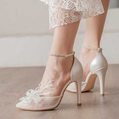 Elegant white tulle bridal shoes with intricate beaded embroidery and lace detailing. Featuring an Ankle Strap for added charm, perfect for a bride seeking sophistication and style on her special day. Color: White Material: Tulle Heel Type: Stiletto heel Heel Height: 4.33'' / 110 mm approx Product measurements were taken using size 8. Please note that measurements may vary by size. Toe: Pointy toe Beaded embroidery lace design Adjustable ankle strap design Handcrafted US sizing. Fits true to siz Cowboy Shoes, Dance Heels, Boots Square Toe, Suede Boots Knee High, White Tulle, Bride Shoes, Embroidery Lace, Wedge Boots, Lace Design