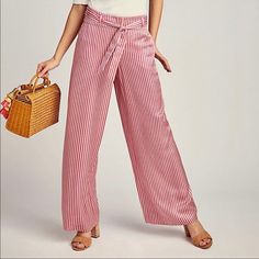 Anthropologie Wide Legs Pants Nwt! Spring Straight Pants With Tie Waist, Straight Pants With Tie Waist For Day Out, Tie Waist Pants For Day Out, Wide Leg Striped Pants For Day Out, Chic Straight Leg Bottoms With Tie Waist, Striped Wide Leg Pants For Day Out, Red Wide Leg Pants For Day Out, Red Wide-leg Pants For Day Out, Red Non-stretch Bottoms For Day Out