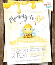 a baby bee birthday party card with the words, it's celebrate mommy to be