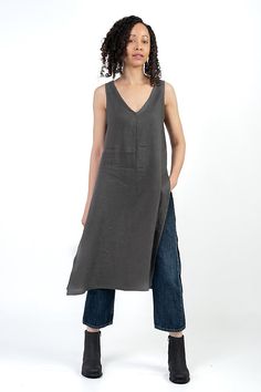 Chic Linen V-neck Tank Top, Sleeveless Linen Dress With Side Slits, Chic V-neck Linen Dress With Relaxed Fit, Chic Sleeveless Linen Dress With Relaxed Fit, Chic Sleeveless Relaxed Linen Dress, Creative Clothes, Glad Rags, Artful Home, Linen Top