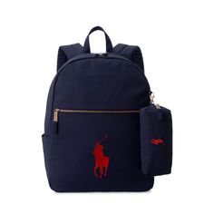 A must-have for school days and weekend adventures this backpack features durable cotton canvas a spacious design and a clip-off pencil case. Our iconic Big Pony adds pure Polo style. Bear Canvas, China Hong Kong, Boys Backpacks, Polo Bear, Polo Sport, Ralph Lauren Purple Label, Polo Style, Boys Accessories, Us Open