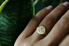 gold monogram signet rings with 2-3 or 4 initials ♡ this beautiful engraved signet ring is a delicate piece of jewelry to wear everyday with any combination. material options: 9k gold 14k gold 14k rose gold 14k white gold face size: 12x12 mm round face ring size: we offer sizes from 3 to 13 1/2 for bigger size requests, please send a message ♡ important note about the ring size: ♡ to be able to make a ring which fits perfectly we kindly ask you to double check your finger size as shown in the pi