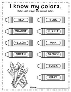 i know my colors worksheet with crayons and pencils on it